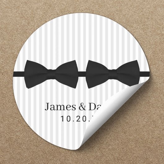 Gay Wedding Double Bow Stropdas Classy Stripes Sea Ronde Sticker