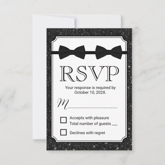 Gay Wedding Double Bow Stropdassen Black Glitter R RSVP Kaartje (Voorkant)
