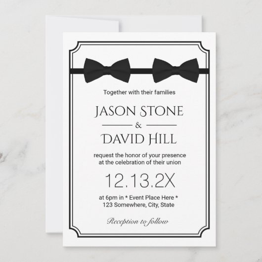 Gay Wedding Double Bow Stropdassen Classic Framed Kaart (Voorkant)
