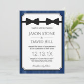 Gay Wedding Double Bow Stropdassen Classy Navy Blu Kaart (Staand voorkant)