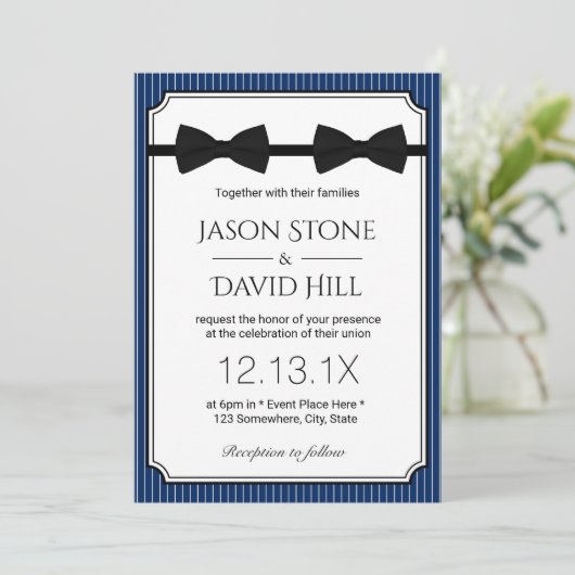 Gay Wedding Double Bow Stropdassen Classy Navy Blu Kaart (Staand voorkant)