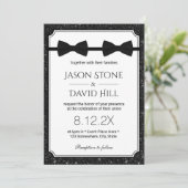 Gay Wedding Double Bow Stropdassen Modern Black Gl Kaart (Staand voorkant)