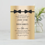 Gay Wedding Double Bow Stropdassen Modern Gold Kaart (Staand voorkant)