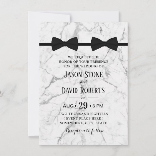 Gay Wedding Double Bow Stropdassen Modern Marble Kaart (Voorkant)