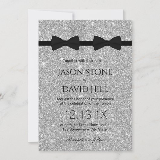 Gay Wedding Double Bow Stropdassen Modern Silver G Kaart (Voorkant)