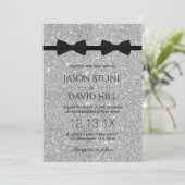 Gay Wedding Double Bow Stropdassen Modern Silver G Kaart (Staand voorkant)