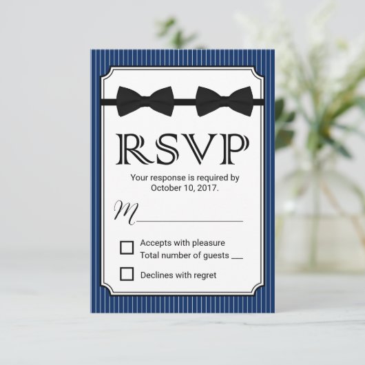 Gay Wedding Double Bow Stropdassen Navy Blue RSVP (Staand voorkant)
