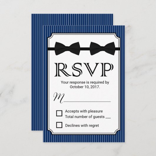 Gay Wedding Double Bow Stropdassen Navy Blue RSVP (Voorkant / Achterkant)
