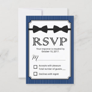 Gay Wedding Double Bow Stropdassen Navy Blue RSVP Kaartje