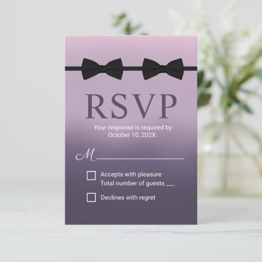 Gay Wedding Double Bow Stropdassen Paarse RSVP (Staand voorkant)