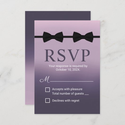 Gay Wedding Double Bow Stropdassen Paarse RSVP (Voorkant / Achterkant)