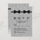Gay Wedding Double Bow Stropdassen Silver Glitter  RSVP Kaartje (Voorkant / Achterkant)