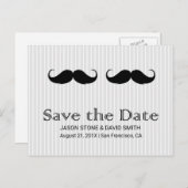 Gay Wedding Double Mustache Save the Date Aankondigingskaart (Voorkant / Achterkant)