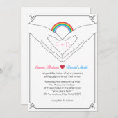 Gay Wedding Elegant Hand Heart & Rainbow Kaart (Voorkant / Achterkant)
