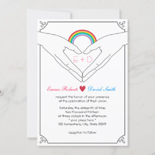 Gay Wedding Elegant Hand Heart & Rainbow Kaart