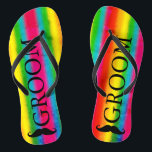Gay Wedding Groom Mustache Rainbow Stripes - Aange Teenslippers<br><div class="desc">Pas het aan om groom in om het even welke tekst te veranderen,  d.w.z.: beste man,  groomsman,  dat past bij u of verwijder de tekst als dat niet nodig is. Volledig aanpasbaar.</div>