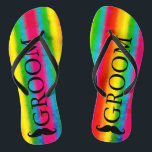 Gay Wedding Groom Mustache Rainbow Stripes - Aange Teenslippers<br><div class="desc">Pas het aan om groom in om het even welke tekst te veranderen,  d.w.z.: beste man,  groomsman,  dat past bij u of verwijder de tekst als dat niet nodig is. Volledig aanpasbaar.</div>