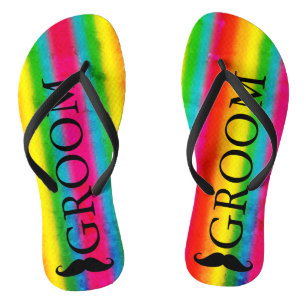 Gay Wedding Groom Mustache Rainbow Stripes - Aange Teenslippers