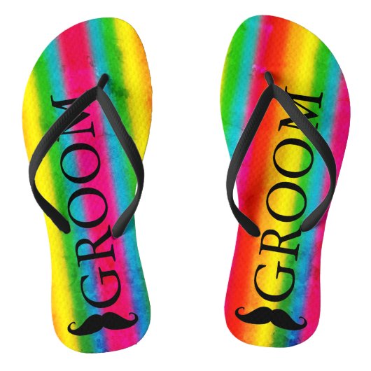 Gay Wedding Groom Mustache Rainbow Stripes - Aange Teenslippers (Voetbed)