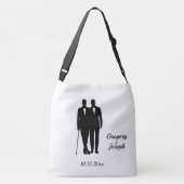 Gay Wedding Grooms met Namen en Datum Crossbody Tas (Achterkant)