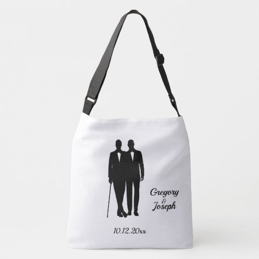 Gay Wedding Grooms met Namen en Datum Crossbody Tas (Achterkant)