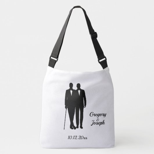 Gay Wedding Grooms met Namen en Datum Crossbody Tas (Voorkant)