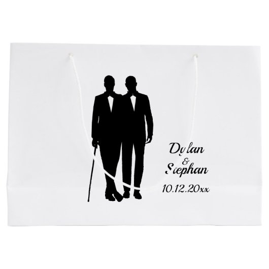 Gay Wedding Grooms met Namen en Datum Groot Cadeauzakje (Achterkant)