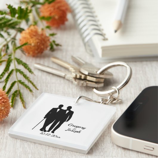 Gay Wedding Grooms met Namen en Datum Sleutelhanger (Voorkant Rechts)