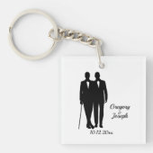 Gay Wedding Grooms met Namen en Datum Sleutelhanger (Voorkant)