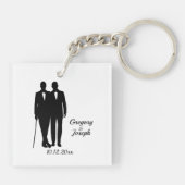 Gay Wedding Grooms met Namen en Datum Sleutelhanger (Achterkant)