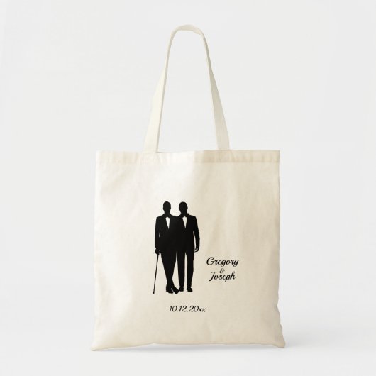 Gay Wedding Grooms met Namen en Datum Tote Bag (Voorkant)