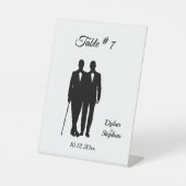 Gay Wedding Grooms w Names and Date Table Number Reclamebord Met Voetstuk (Voorkant)