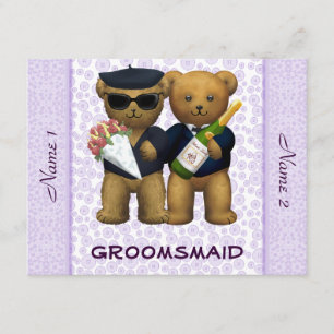 Gay Wedding - Groomsmaid - Teddy Bears lila Kaart