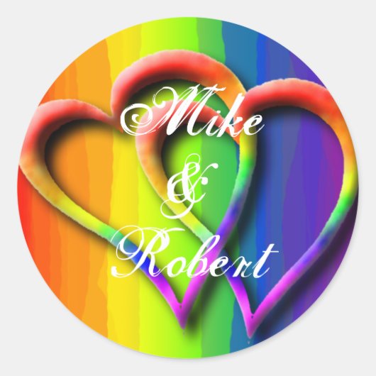 Gay Wedding Hearts LGBT Aangepaste persoonlijke na Ronde Sticker (Voorkant)