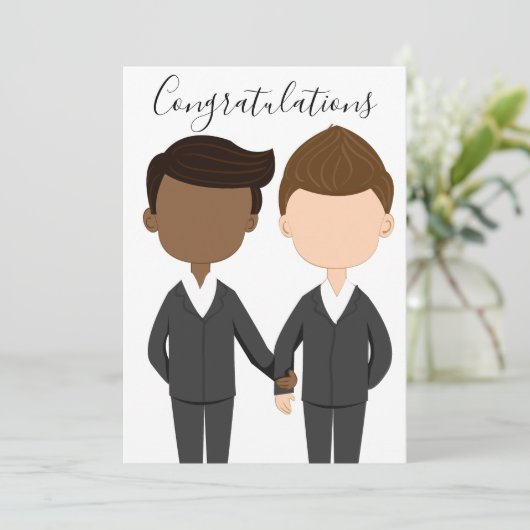 Gay Wedding Interraciale Mannen Paar Gefeliciteerd Kaart (Staand voorkant)