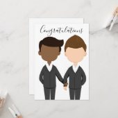 Gay Wedding Interraciale Mannen Paar Gefeliciteerd Kaart (Voorkant / Achterkant in situ)
