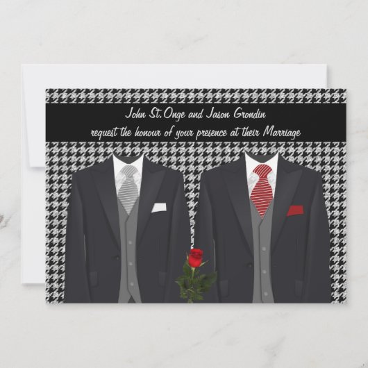 Gay Wedding Invitation met Two Tuxedos en Roos Kaart (Voorkant)