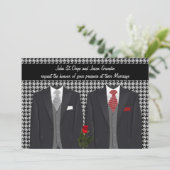 Gay Wedding Invitation met Two Tuxedos en Roos Kaart (Staand voorkant)