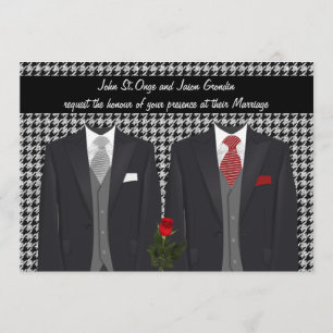 Gay Wedding Invitation met Two Tuxedos en Roos Kaart