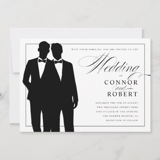 Gay Wedding Invitation Two Grooms Silhouettes Kaart (Voorkant)