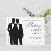 Gay Wedding Invitation Two Grooms Silhouettes Kaart (Staand voorkant)
