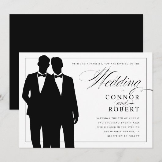 Gay Wedding Invitation Two Grooms Silhouettes Kaart (Voorkant / Achterkant)