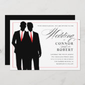 Gay Wedding Invitation Two Grooms Silhouettes Red Kaart (Voorkant / Achterkant)