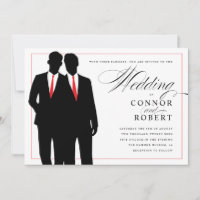 Gay Wedding Invitation Two Grooms Silhouettes Red