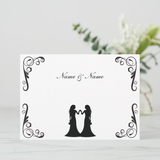 Gay Wedding Invite - Twee Brides Black en White Kaart (Staand voorkant)