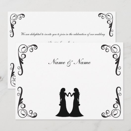 Gay Wedding Invite - Twee Brides Black en White Kaart (Voorkant / Achterkant)