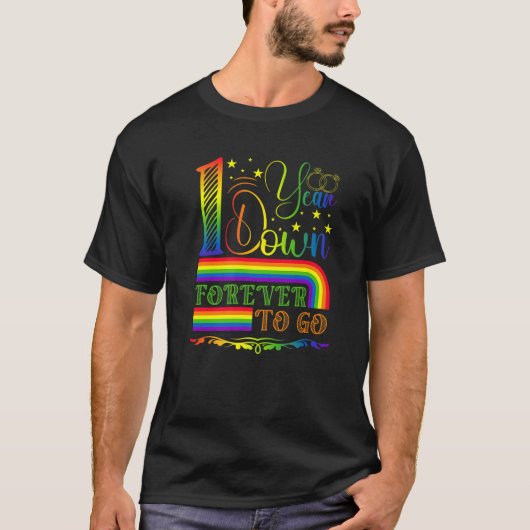 Gay Wedding Jubileum 1 jaar terug naar links om te T-shirt (Voorkant)