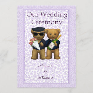 Gay Wedding Order of Service Teddy Bears-echtpaar Programmakaart