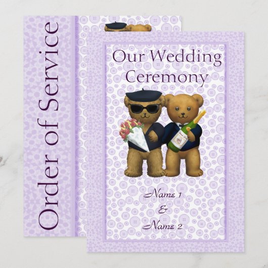 Gay Wedding Order of Service Teddy Bears-echtpaar Programmakaart (Voorkant / Achterkant)
