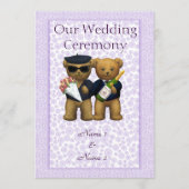 Gay Wedding Order of Service Teddy Bears-echtpaar Programmakaart (Voorkant)